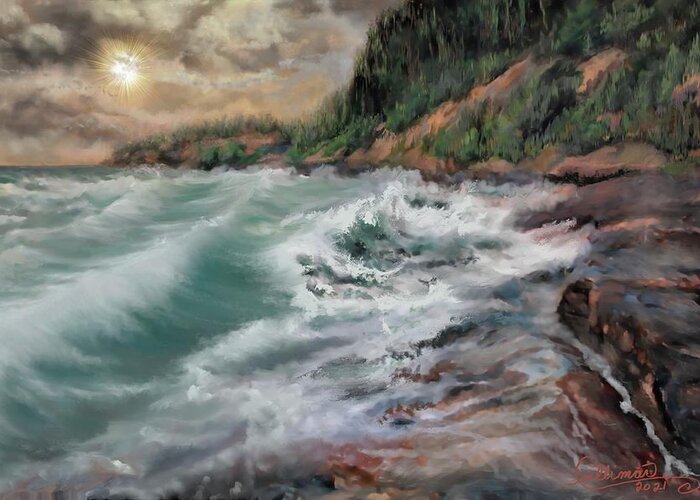 The Great Lakes Greeting Card featuring the digital art Great Lake Superior by Marilyn Cullingford