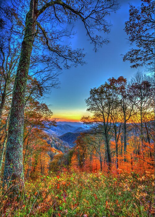 Reid Callaway Great Smokey Mountains Greeting Card featuring the photograph Great Smoky Mountains Fall Sunset 2 Tennessee North Carolina Landscape Art by Reid Callaway