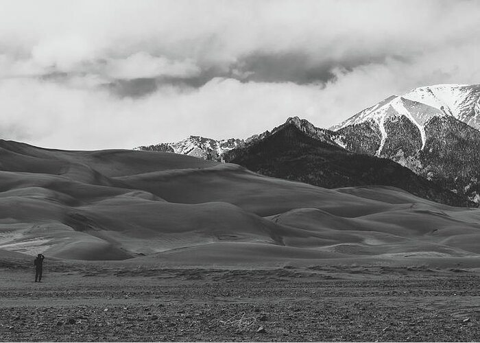 Greeting Card featuring the photograph Greatness of Sand Dunes BW by William Boggs