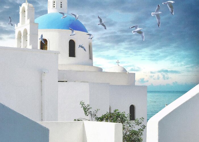 Architecture Greeting Card featuring the painting Grecian Blue I by Steve Hunziker