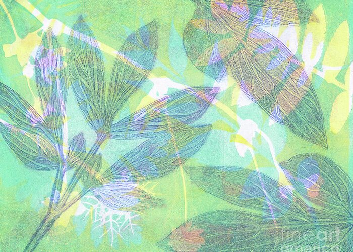 Plant Print Greeting Card featuring the mixed media Green and Purple Plant by Kristine Anderson