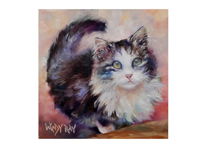 Cat Greeting Card featuring the painting Green Eyes by Wendy Ray