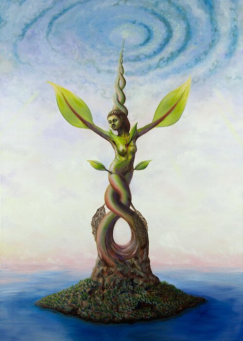 Goddess Greeting Card featuring the painting Green Goddess of New Growth by Shelley Irish