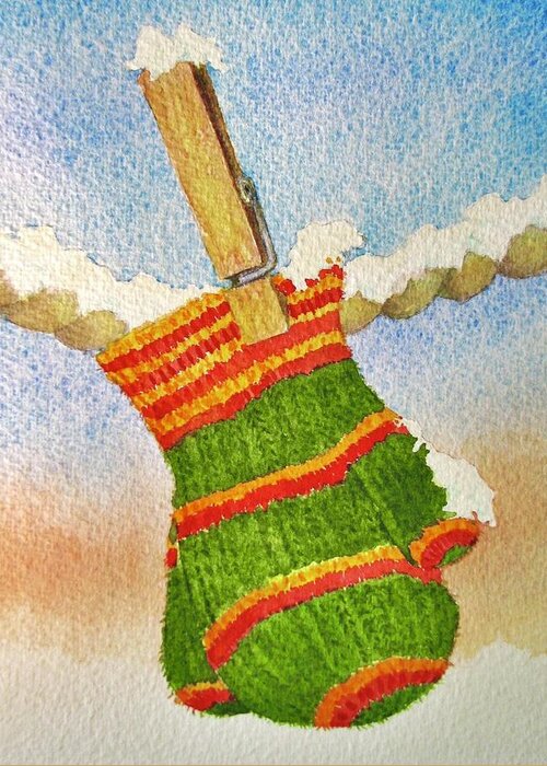 Christmas Greeting Card featuring the painting Green Mittens by Mary Ellen Mueller Legault