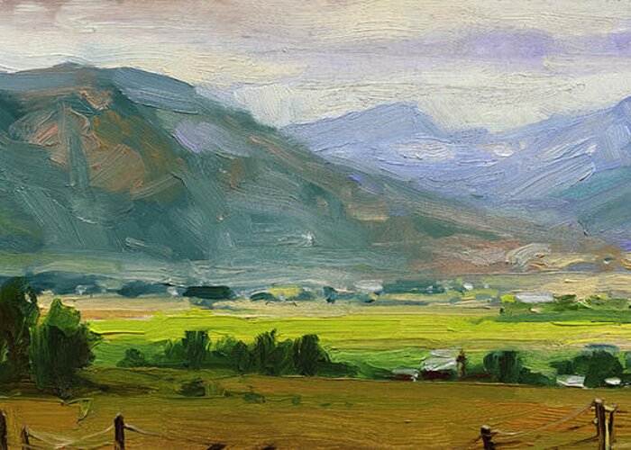 Mountain Greeting Card featuring the painting Green Mountain Valley by Steve Henderson