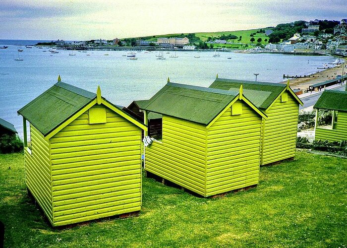 Swanage Greeting Card featuring the photograph Green Swanage Beach Huts by Gordon James