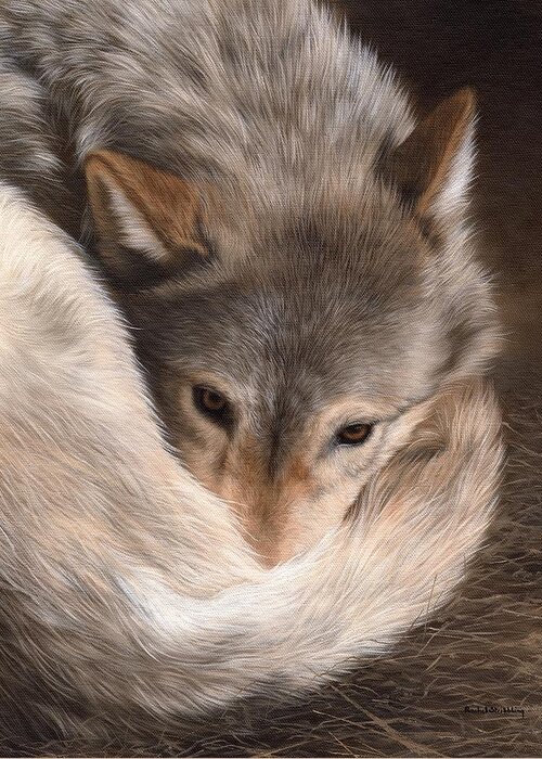 Wolf Greeting Card featuring the painting Grey Wolf Painting by Rachel Stribbling