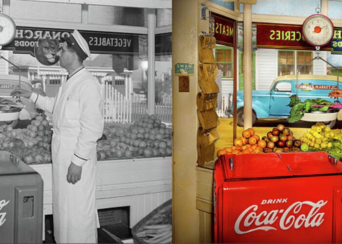 Provincetown Greeting Card featuring the photograph Grocery - Provincetown, MA - Anybody's Fruit 1942 - Side by Side by Mike Savad