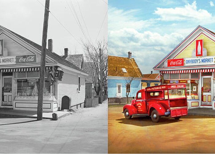 Providence Greeting Card featuring the photograph Grocery - Provincetown, MA - Anybody's Market 1942 - Side by Side by Mike Savad