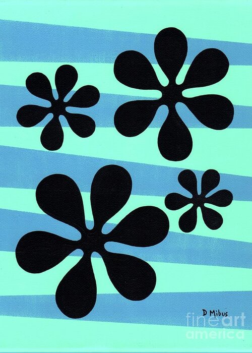 70s Greeting Card featuring the painting Groovy Flowers on Blue and Light Aqua by Donna Mibus