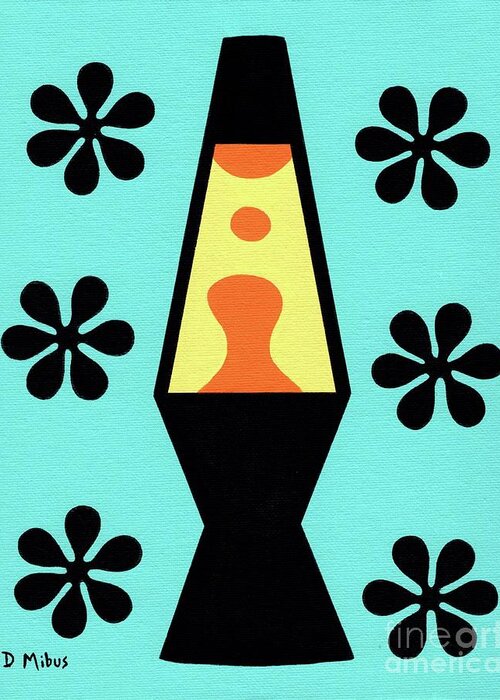Mid Century Modern Greeting Card featuring the painting Groovy Lava Lamp with Flowers by Donna Mibus