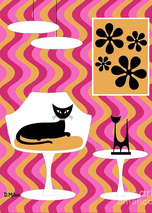 70s Greeting Card featuring the digital art Groovy Pink Stripes Room by Donna Mibus