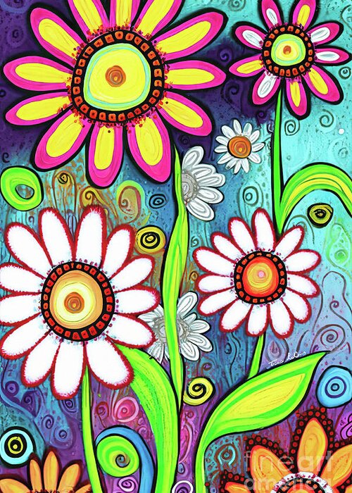 Daisy Flowers Greeting Card featuring the painting Groovy Spring Daisy Flowers by Tina LeCour