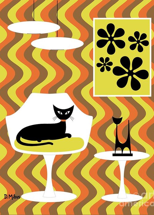 70s Greeting Card featuring the digital art Groovy Yellow Stripes Room by Donna Mibus