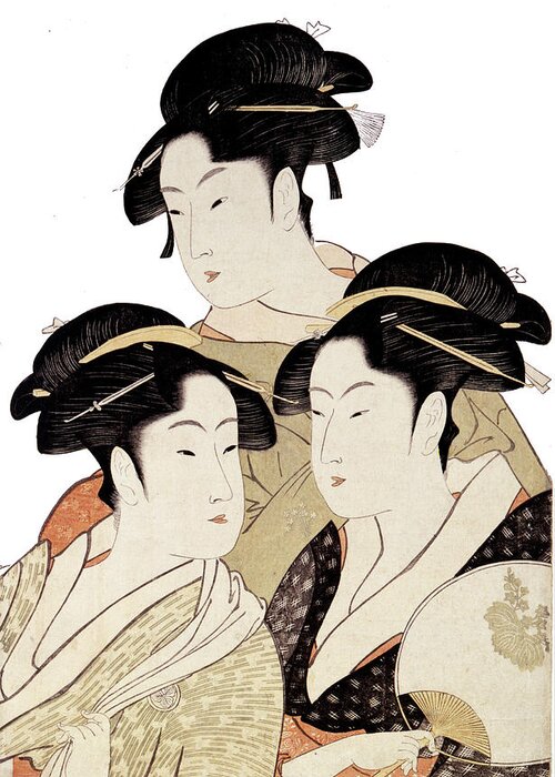 Japan Greeting Card featuring the digital art Group of Young Women, Japanese Art by Long Shot