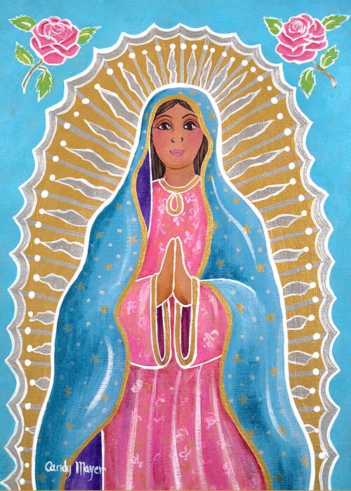 Guadalupe Greeting Card featuring the painting Guadalupe of the Light by Candy Mayer