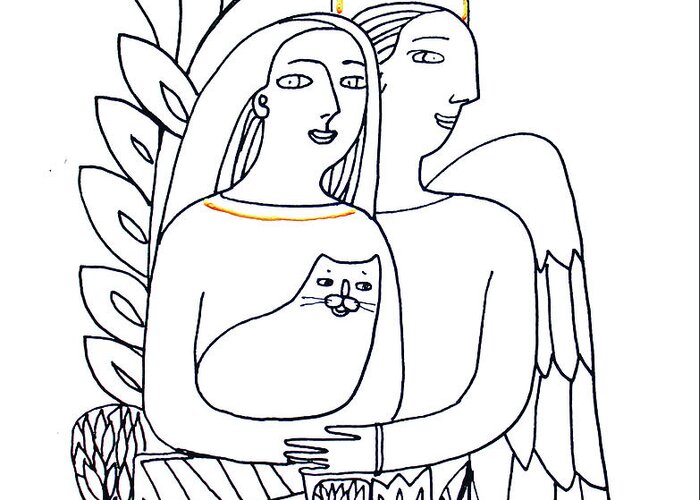 Russian Artists New Wave Greeting Card featuring the drawing Guardian Angel by Tatiana Koltachikhina
