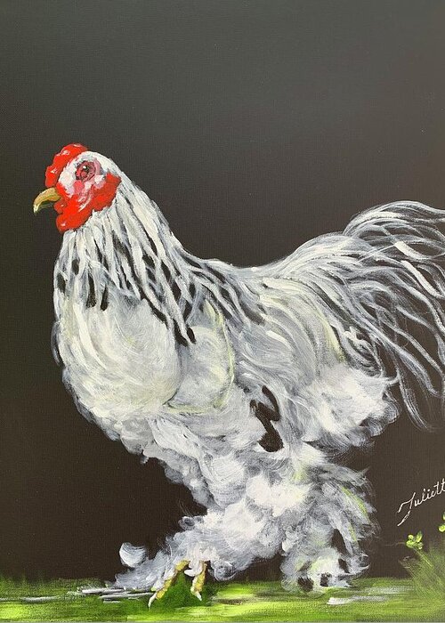 Rooster Greeting Card featuring the painting Guardian of the Farmyard by Juliette Becker
