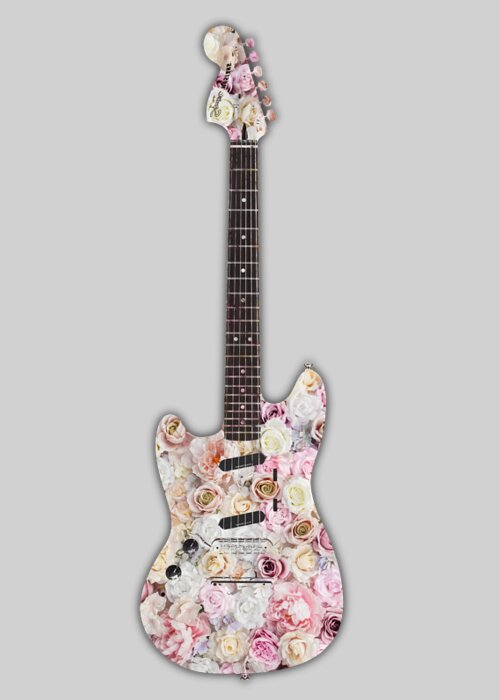 Guitar Greeting Card featuring the painting Guitar Flowers Floral T-Shirt by Tony Rubino