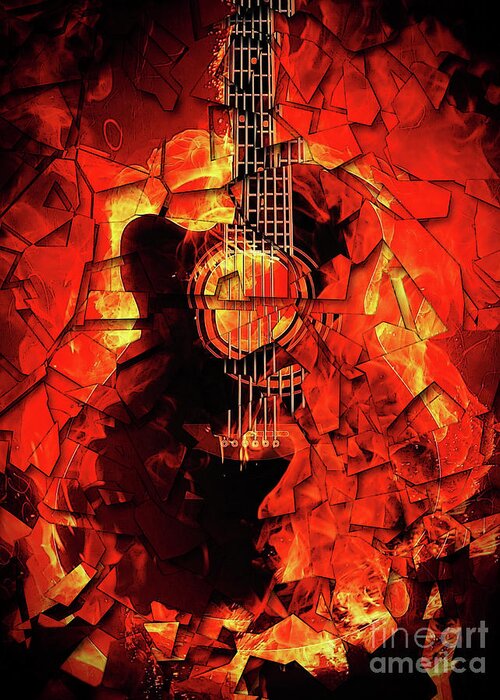 Guitar Greeting Card featuring the digital art Guitar On Fire by Phil Perkins