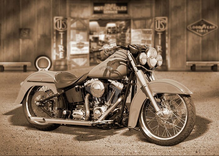 Motorcycle Greeting Card featuring the photograph H D Outside the Shop by Mike McGlothlen