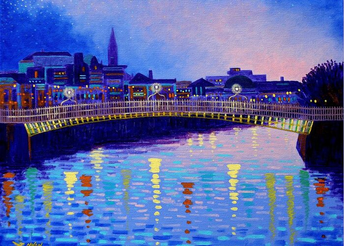 Dublin Greeting Card featuring the painting Ha Penny Bridge Dublin by John Nolan