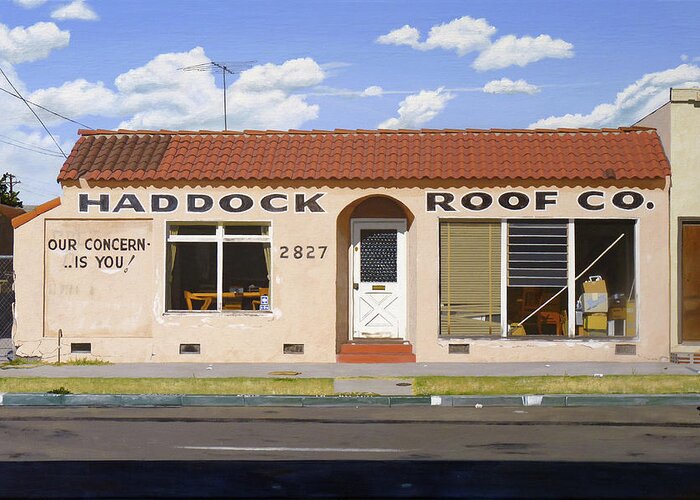 Haddock Greeting Card featuring the painting Haddock Roof Co. by Michael Ward