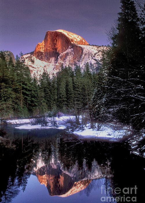 Dave Welling Greeting Card featuring the photograph Half Dome Winteer Reflection Yosemite National Park by Dave Welling
