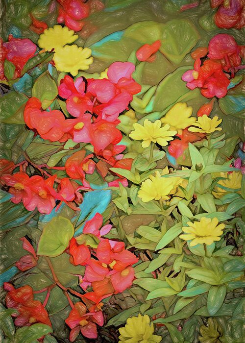 Flowers Greeting Card featuring the digital art Halifax Garden in Colored Pencil by John Haldane