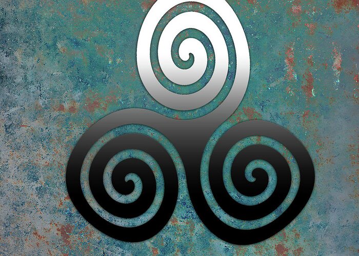 Hammered Metal Triple Spiral Greeting Card featuring the digital art Hammered Metal Triple Spiral Celtic Symbol by Kandy Hurley