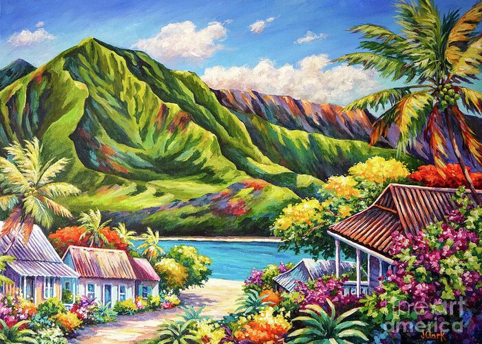 Kauai Greeting Card featuring the painting Hanalei in Bloom 2021 by John Clark