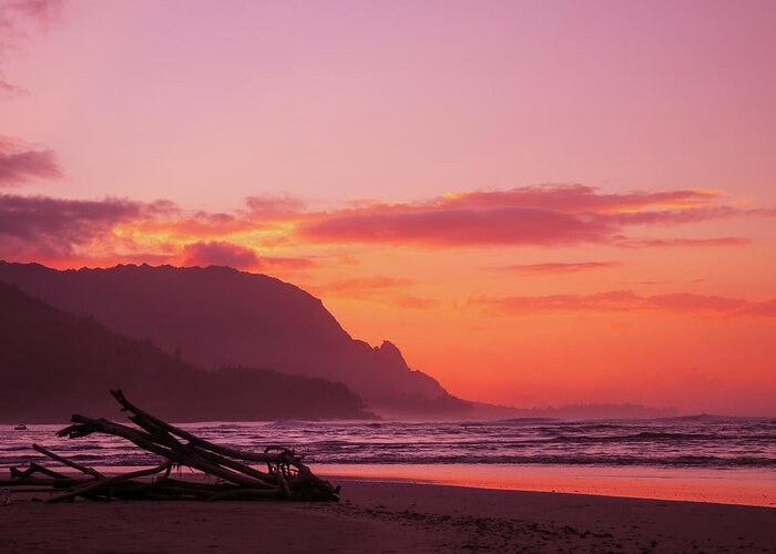 Tropical Greeting Card featuring the photograph Hanalei Sunset by Tony Spencer