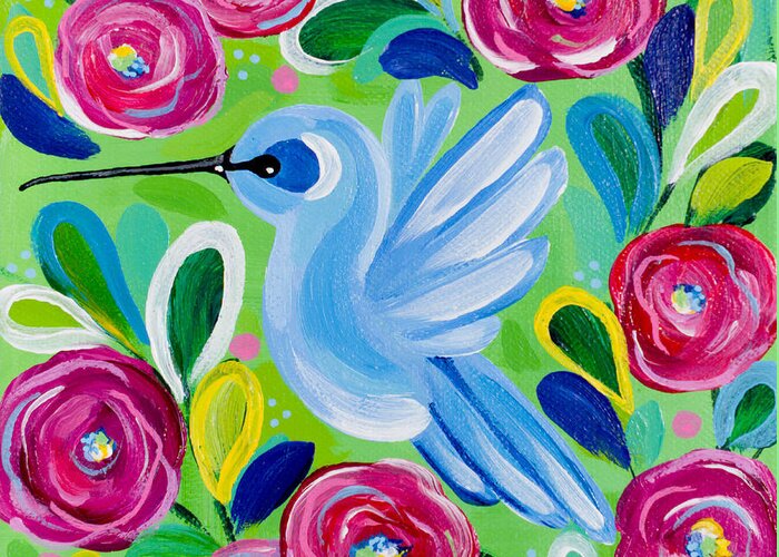Hummingbird Greeting Card featuring the painting Hanging Around by Beth Ann Scott