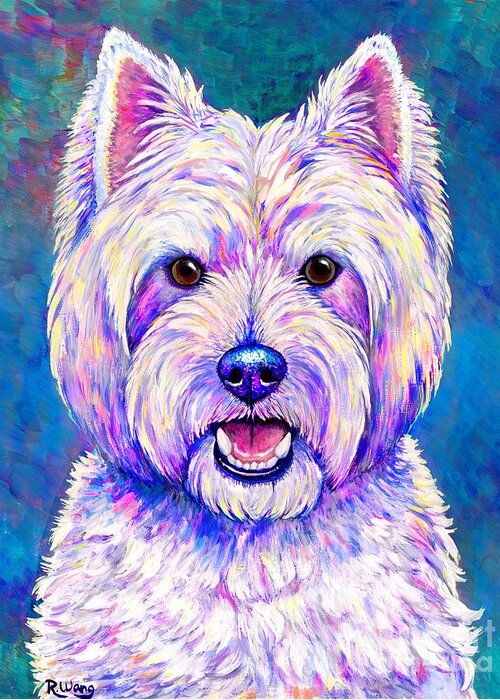 West Highland White Terrier Greeting Card featuring the painting Happiness - Neon Colorful West Highland White Terrier Dog by Rebecca Wang
