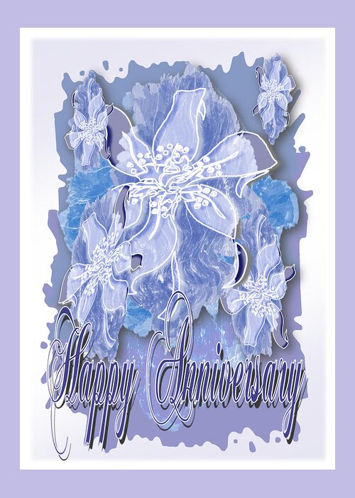 Happy Greeting Card featuring the digital art Happy Anniversary a Blue Gray Monochrome Card by Delynn Addams
