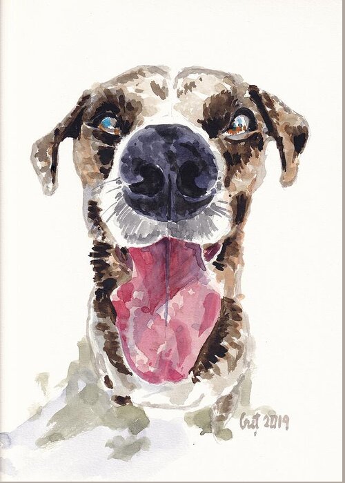 Watercolor Greeting Card featuring the painting Happy Dog by George Cret
