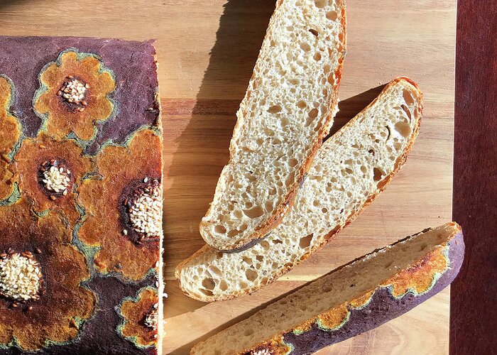 Bread Greeting Card featuring the photograph Happy Flower Sesame Seed Sourdough 3 by Amy E Fraser