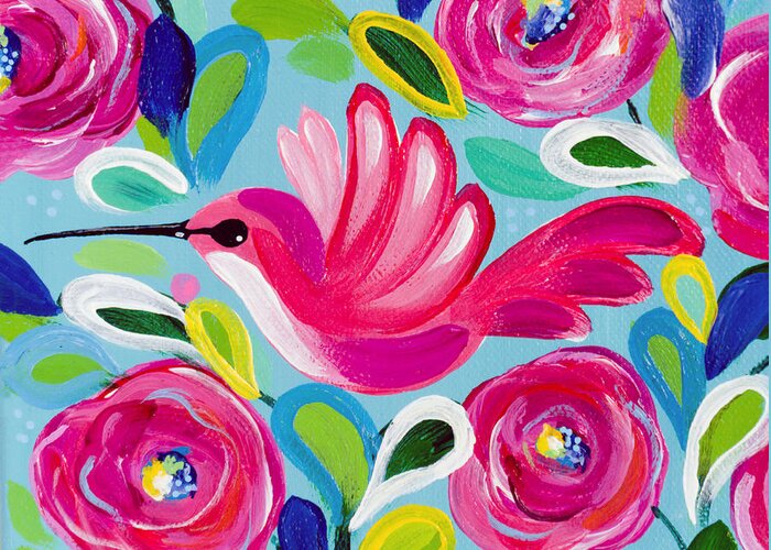 Hummingbird Greeting Card featuring the painting Happy Place by Beth Ann Scott