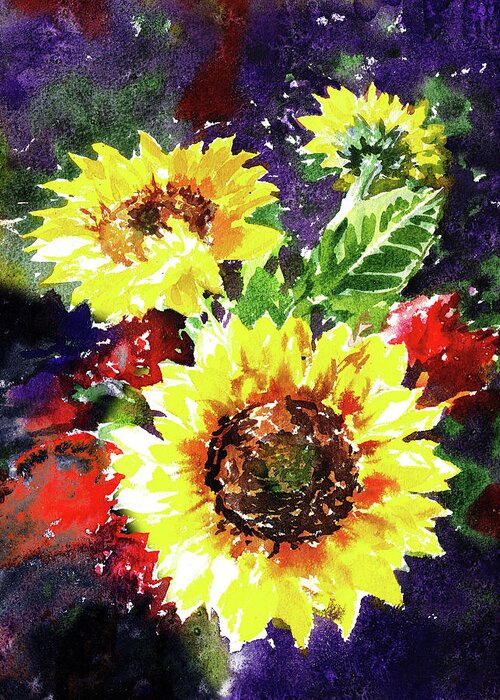 Sunflowers Greeting Card featuring the painting Happy Splash Of Watercolor Sunflowers by Irina Sztukowski