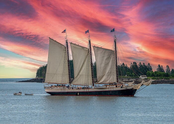 Schooner Greeting Card featuring the photograph Tenants Harbor Sunset, Maine by Marcy Wielfaert