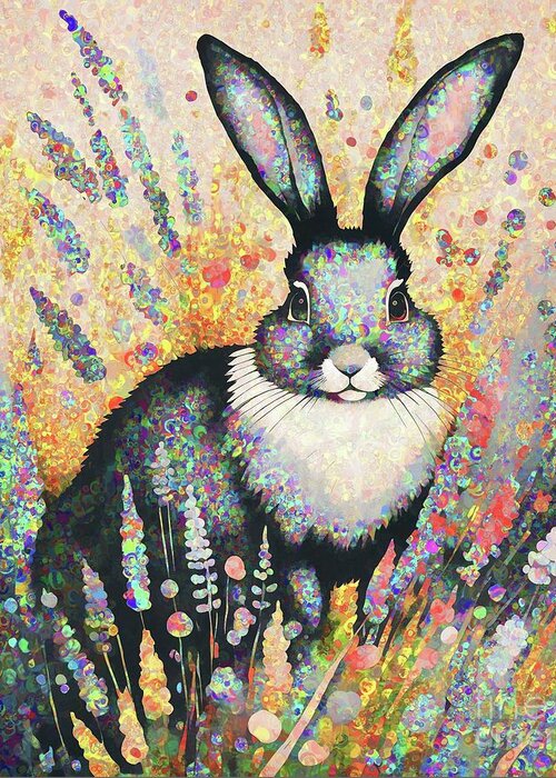 Rabbit Greeting Card featuring the digital art Hare In The Flower Meadow - 3a by Philip Preston