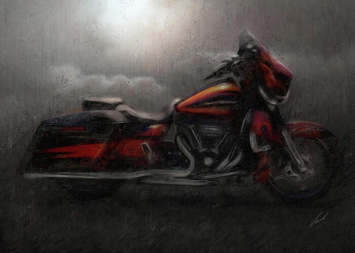 Motorcycle Greeting Card featuring the painting Harley-Davidson STREET GLIDE orange Motorcycle by Vart by Vart
