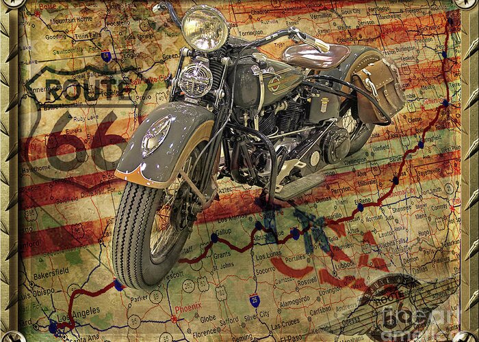 Motorcycles Greeting Card featuring the photograph Harley On 66 by John Anderson