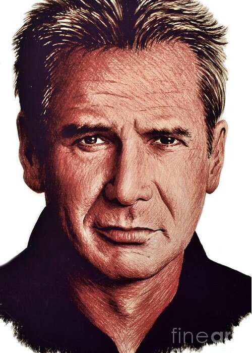 Harrison Ford Greeting Card featuring the drawing Harrison Ford w background by Andrew Read