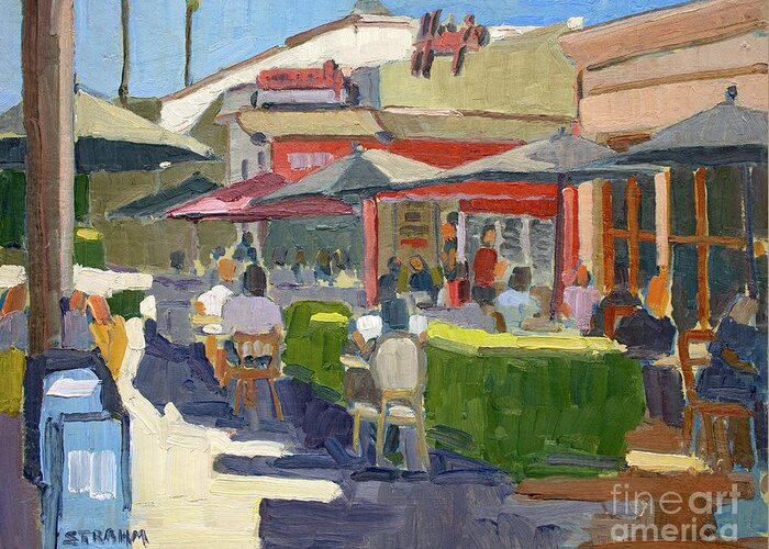 Harry's Coffee Shop Greeting Card featuring the painting Harry's Coffee Shop - La Jolla, San Diego, California by Paul Strahm