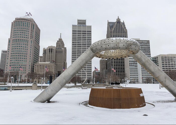 Detroit Greeting Card featuring the photograph Hart Plaza in Winter Detroit by John McGraw