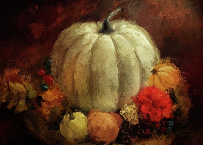 Still Life Greeting Card featuring the digital art Harvest Bounty by Lois Bryan