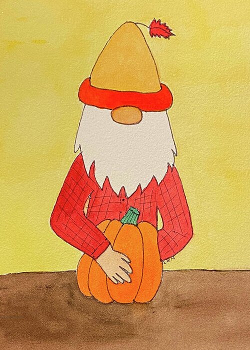 Gnome Greeting Card featuring the mixed media Harvest Gnome by Lisa Neuman