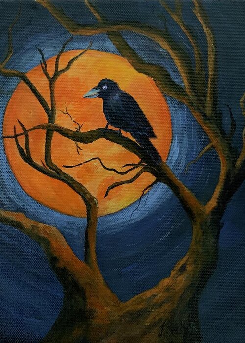 Raven Greeting Card featuring the painting Harvest Moon by Jane Ricker
