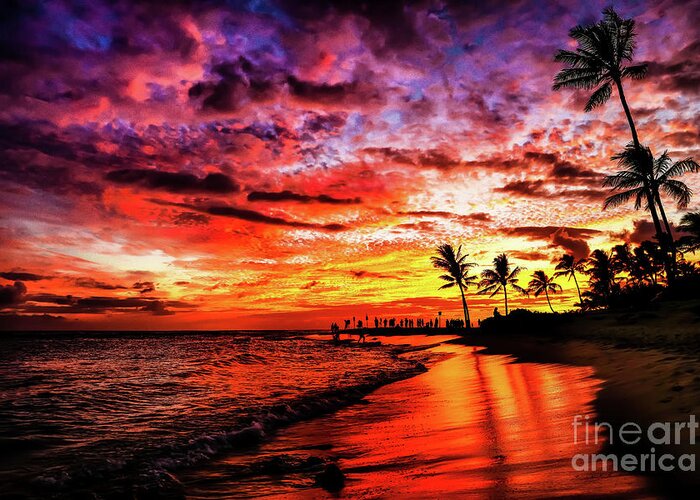 Hawaiian Greeting Card featuring the photograph Hawaiian Sunset on Kauai Beach by M G Whittingham